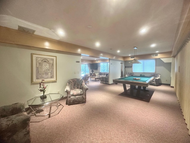 4120 Parklawn Ave Unit 134, Edina, MN 55435 - rec room with recessed lighting, pool table, visible vents, and carpet floors