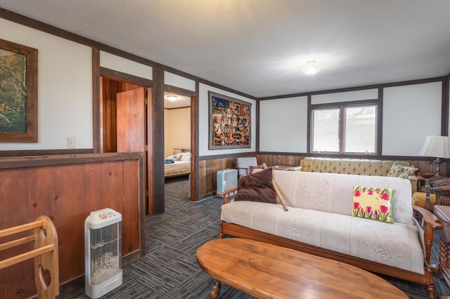8236 Lake Carlos Dr NE, Carlos, MN 56319 - living room with dark colored carpet and a textured ceiling