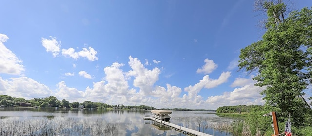 view of water feature with a boat dock