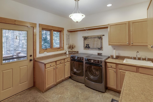 31690 Large Pine Trl, Laporte, MN 56461 - washroom with washing machine and dryer, cabinet space, and recessed lighting