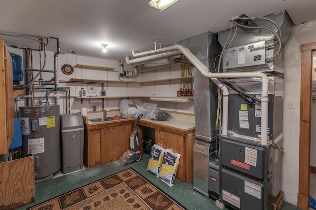 31690 Large Pine Trl, Laporte, MN 56461 - utility room featuring water heater, a sink, and heating unit