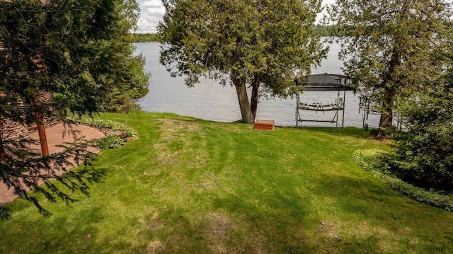 31690 Large Pine Trl, Laporte, MN 56461 - view of grassy yard featuring a water view and a dock