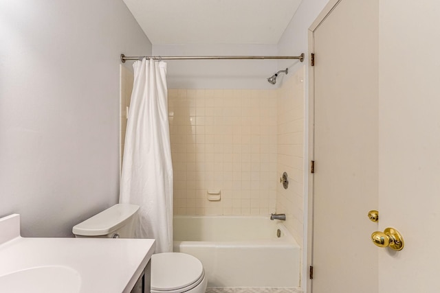 full bathroom featuring vanity, toilet, and shower / tub combo