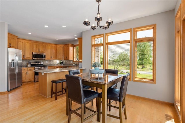 15210 Painters Lane Cir N, West Lakeland Twp, MN 55082 - dining room featuring plenty of natural light, a chandelier, light wood-style floors, baseboards, and recessed lighting