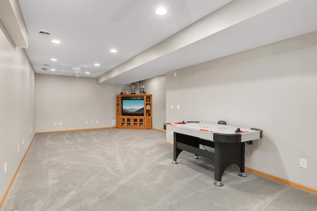 playroom with recessed lighting, carpet flooring, and baseboards