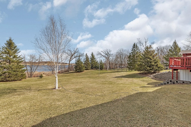 view of yard featuring a wooden deck