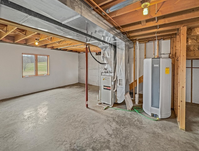 below grade area with water heater and heating unit