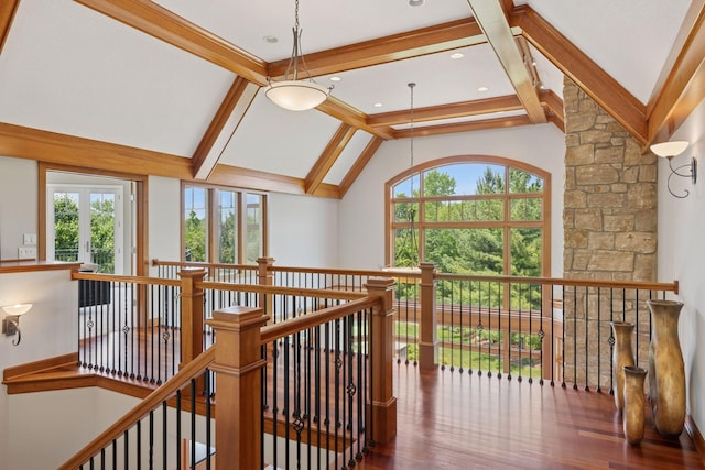 9726 Whistling Valley Rd, Lake Elmo, MN 55042 - hall featuring plenty of natural light, wood finished floors, and an upstairs landing