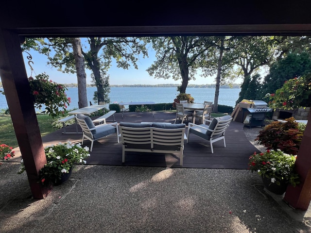 3008 Highland Blvd, Mound, MN 55364 - view of patio with grilling area, a deck with water view, outdoor dining space, and an outdoor living space
