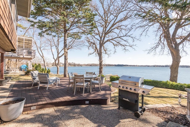 3008 Highland Blvd, Mound, MN 55364 - deck featuring grilling area, a water view, and outdoor dining space
