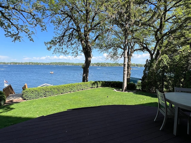 3008 Highland Blvd, Mound, MN 55364 - wooden terrace with a water view and a lawn