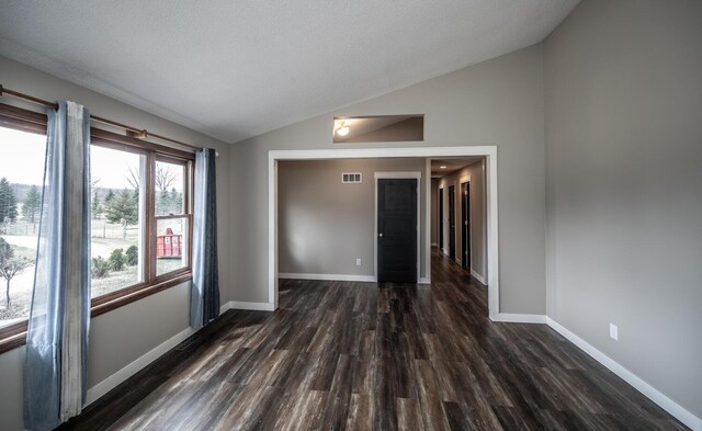 32955 County 24th Blvd, Cannon Falls, MN 55009 - spare room with dark wood finished floors, visible vents, baseboards, and lofted ceiling
