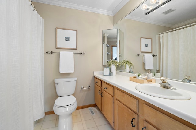 15625 24th Ave N Unit G, Plymouth, MN 55447 - full bathroom with crown molding, toilet, vanity, tile patterned floors, and baseboards