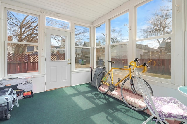 sunroom / solarium with carpet