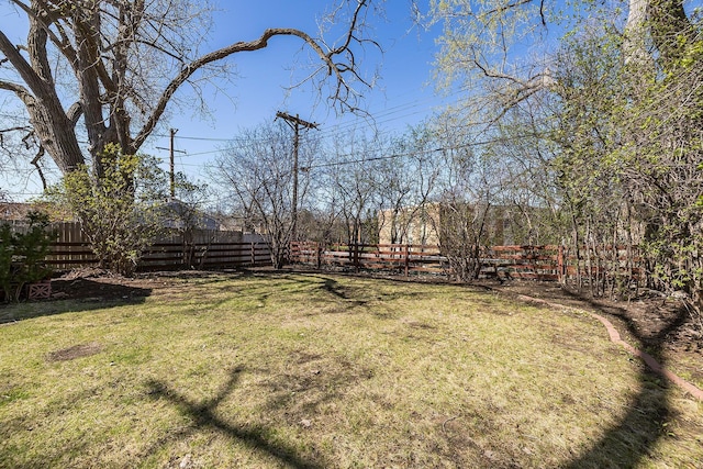 view of yard with a fenced backyard