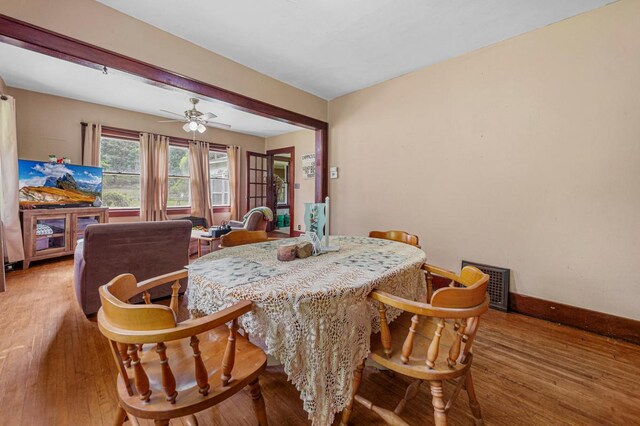 32673 Rosewood Ln, Saint Peter, MN 56082 - dining area featuring wood finished floors, baseboards, and ceiling fan