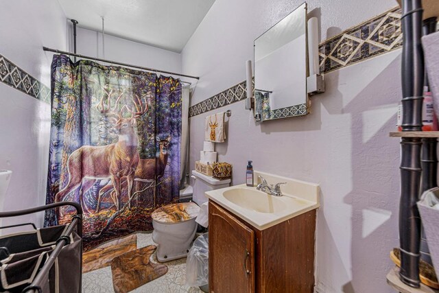 32673 Rosewood Ln, Saint Peter, MN 56082 - full bathroom with toilet, vanity, and a shower with shower curtain