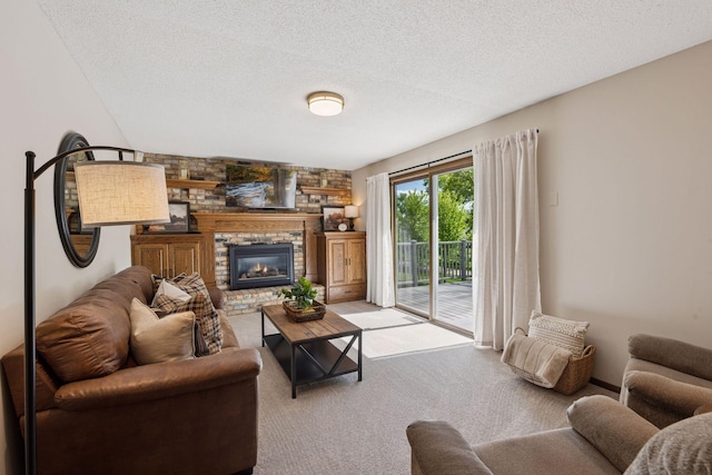 14704 Glendale Ave SE, Prior Lake, MN 55372 - carpeted living room featuring a textured ceiling and a brick fireplace