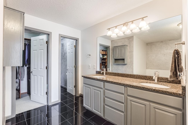 bathroom with a sink, a spacious closet, and granite finish floor