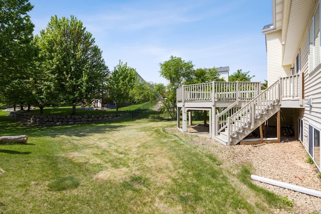 640 Falcon Ridge Rd, Woodbury, MN 55125 - view of green lawn featuring stairs and a wooden deck