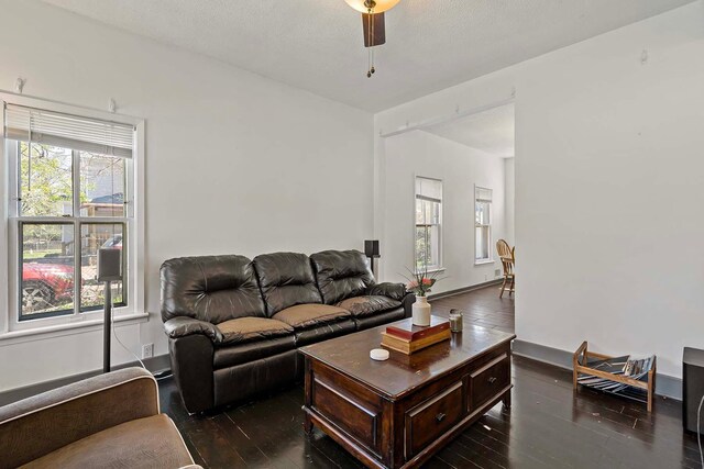 1213 26th St, Minneapolis, MN 55404 - living room with dark wood-style flooring and a ceiling fan
