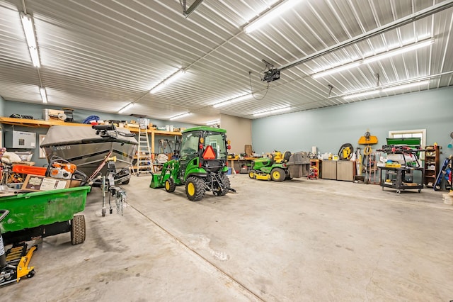 garage with a garage door opener