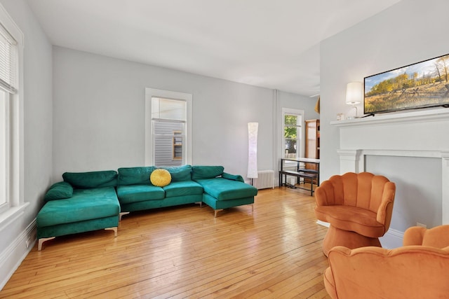 2822 29th St, Minneapolis, MN 55406 - living room with radiator heating unit, light wood-style floors, and baseboards