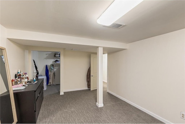 2411 Mcmenemy St, Little Canada, MN 55117 - finished basement with baseboards, visible vents, and carpet floors