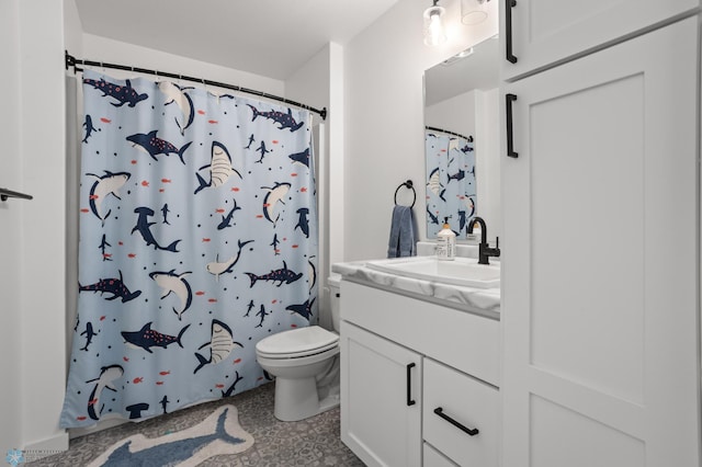 5497 11th St W, West Fargo, ND 58078 - full bathroom featuring a shower with shower curtain, toilet, and vanity