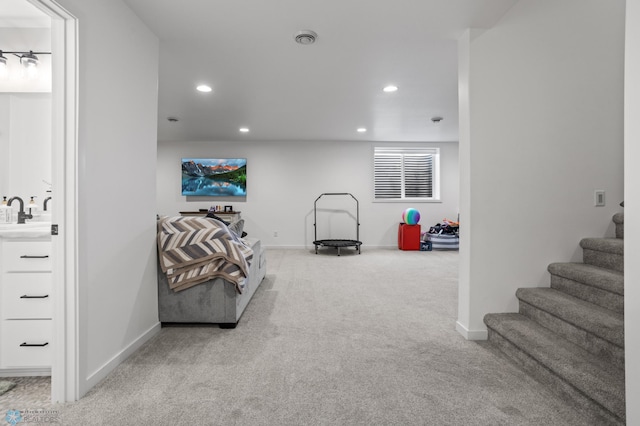 5497 11th St W, West Fargo, ND 58078 - living area with baseboards, visible vents, carpet floors, and recessed lighting
