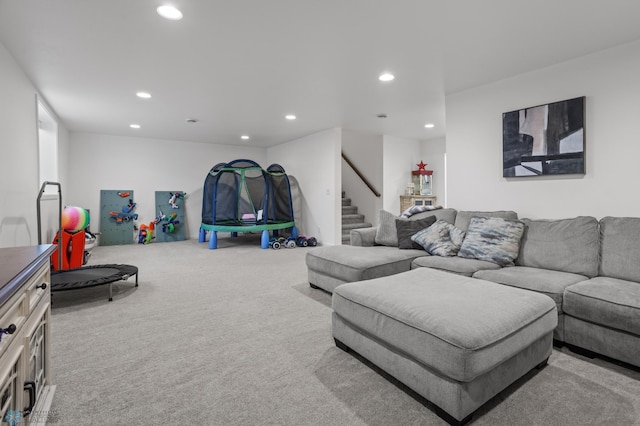 5497 11th St W, West Fargo, ND 58078 - living area with stairway, carpet floors, and recessed lighting