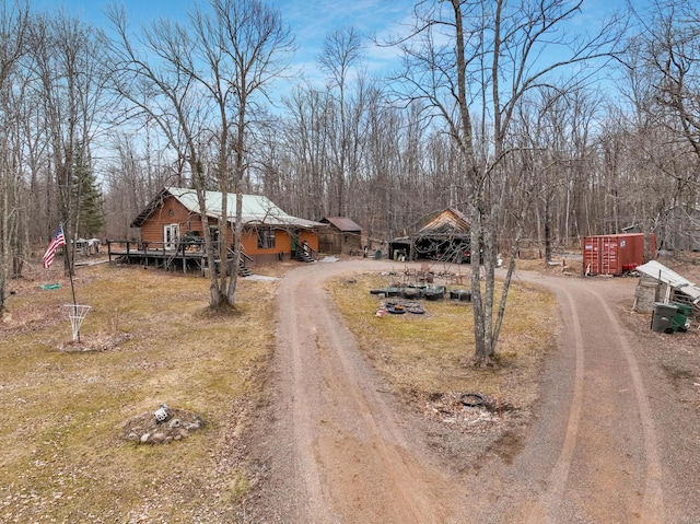view of road with dirt driveway