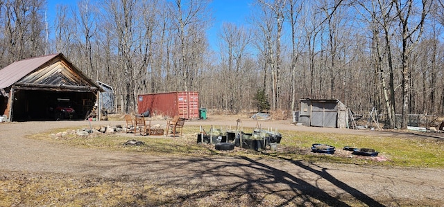 view of yard with a storage unit and an outbuilding