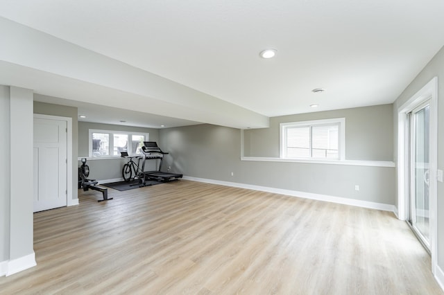 4594 Buckingham Dr NW, Rochester, MN 55901 - workout room featuring light wood-type flooring, baseboards, and recessed lighting