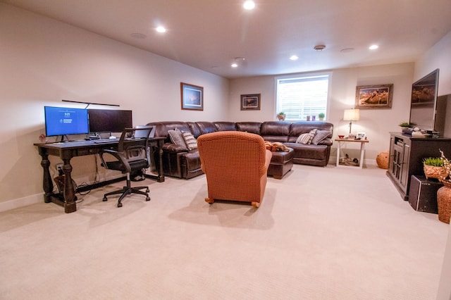 8825 Meadowlark Pkwy, Horace, ND 58047 - living area featuring carpet floors, baseboards, and recessed lighting