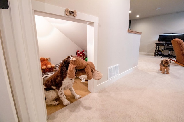8825 Meadowlark Pkwy, Horace, ND 58047 - staircase with baseboards, carpet, visible vents, and recessed lighting