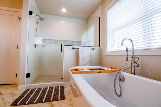 8825 Meadowlark Pkwy, Horace, ND 58047 - full bathroom with a shower stall, a freestanding bath, and marble finish floor