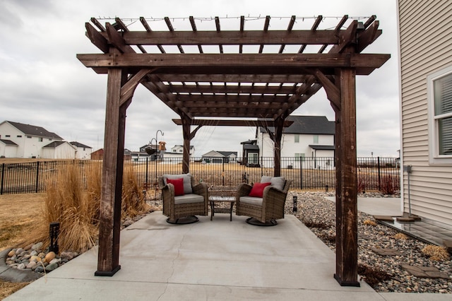 8825 Meadowlark Pkwy, Horace, ND 58047 - view of patio / terrace featuring a pergola, a fenced backyard, and an outdoor hangout area