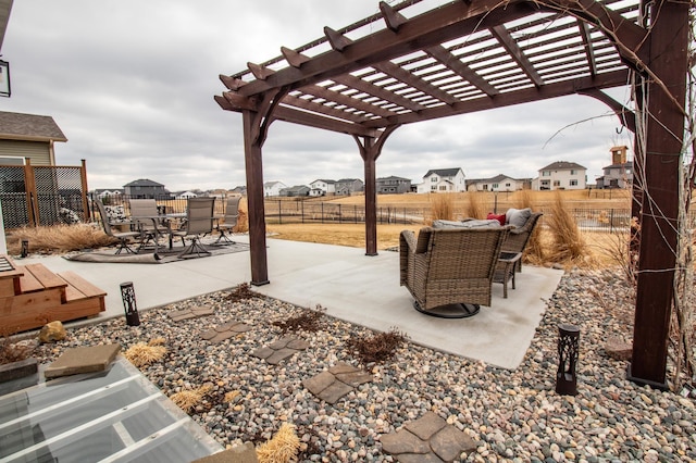 8825 Meadowlark Pkwy, Horace, ND 58047 - view of patio / terrace with a residential view, a fenced backyard, a pergola, and outdoor dining area