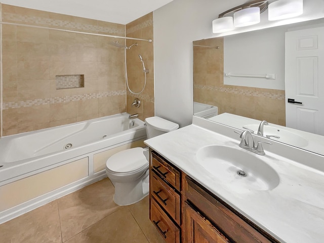 7426 Chesham Ln, Woodbury, MN 55125 - bathroom with a combined bath / shower with jetted tub, toilet, tile patterned flooring, and vanity