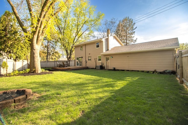 view of yard featuring a deck and cooling unit