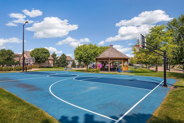 view of sport court with a gazebo, community basketball court, and a lawn