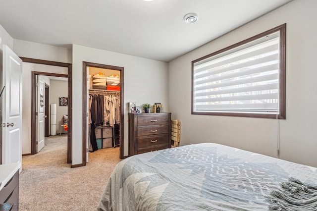 bedroom with a spacious closet, a closet, and carpet floors