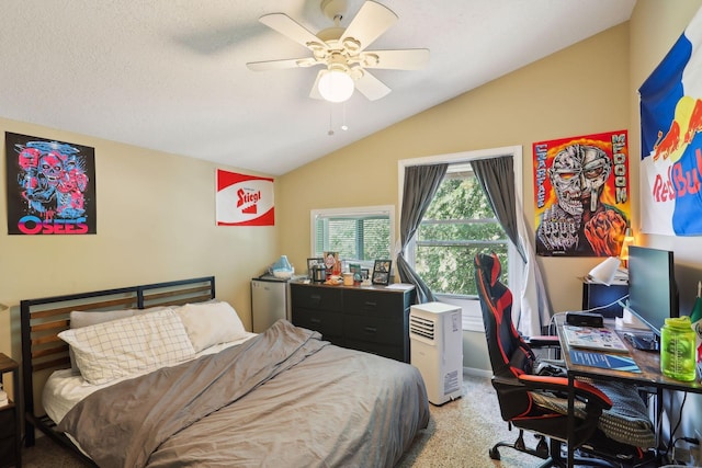 629 Oak St SE, Minneapolis, MN 55414 - bedroom with ceiling fan, carpet flooring, and vaulted ceiling