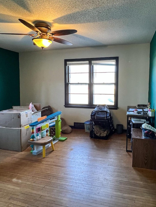 305 Kneale Ave N, Thief River Falls, MN 56701 - interior space with a ceiling fan, multiple windows, hardwood / wood-style floors, and a textured ceiling