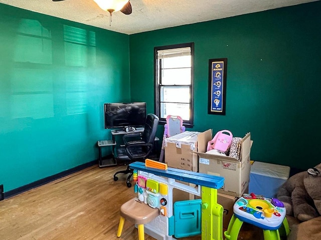 305 Kneale Ave N, Thief River Falls, MN 56701 - office featuring a textured ceiling, wood finished floors, baseboards, and a ceiling fan