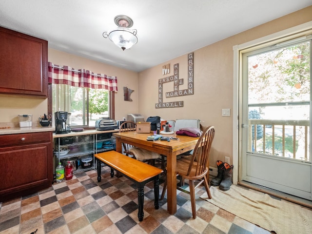 dining area with light floors