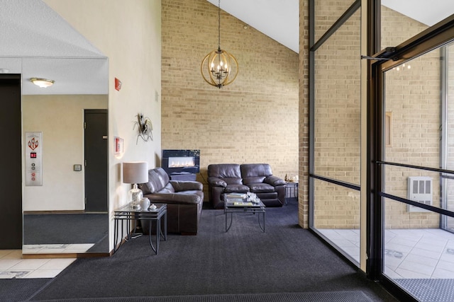 common area with high vaulted ceiling