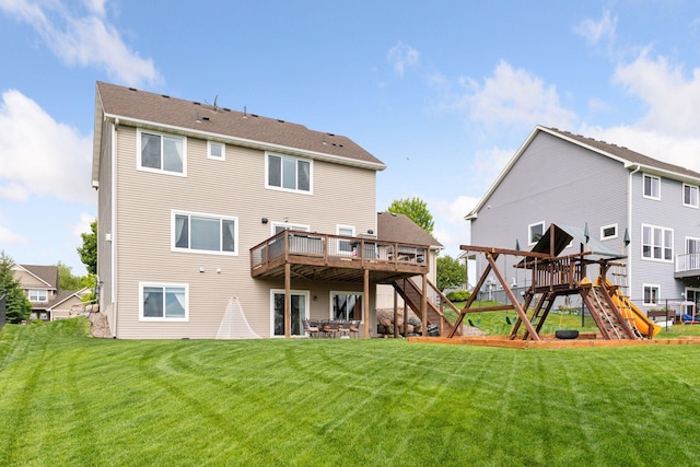 3209 Symphony Ct, Chaska, MN 55318 - back of house featuring a yard, a deck, a playground, and stairs