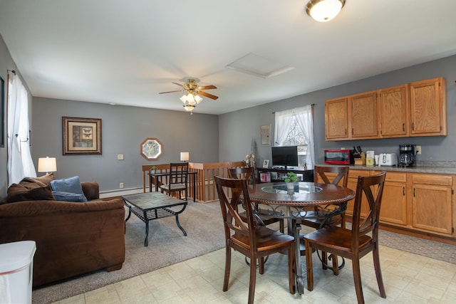 311 Prairie St, Lake City, MN 55041 - dining area with light floors, ceiling fan, attic access, and baseboard heating